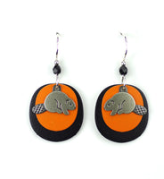 Beaver Earrings, Silver, Orange and Black