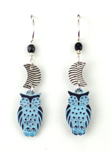Moon & Blue Owl Earrings