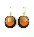 Beaver Earrings, Brass, Orange and Black