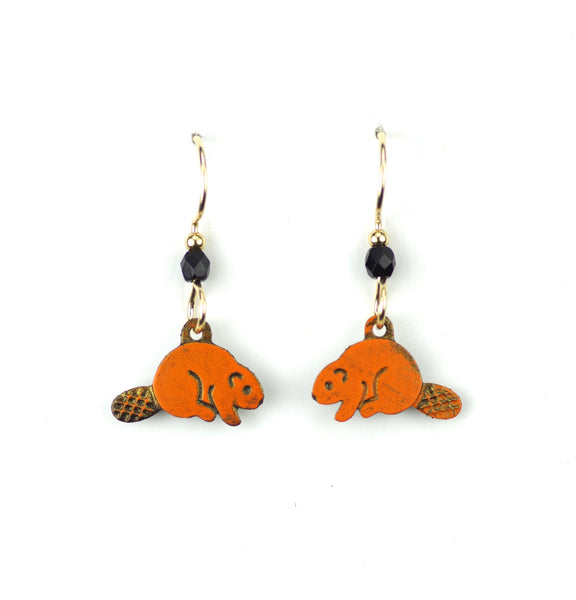 Beaver Earrings, Orange