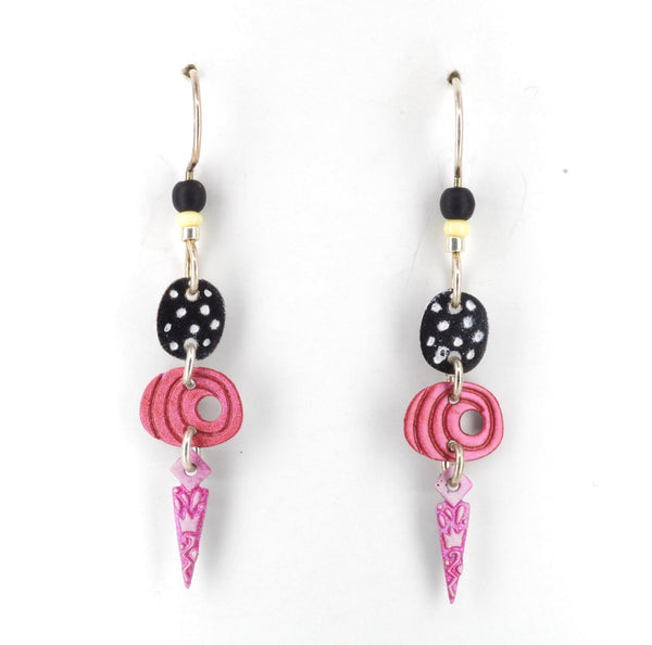 Long pink and black earrings